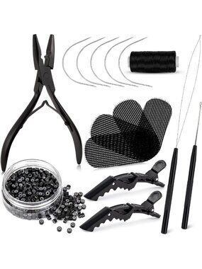 Sew-In Hair Extension Kit with Silicone Micro Beads & Pliers for Easy